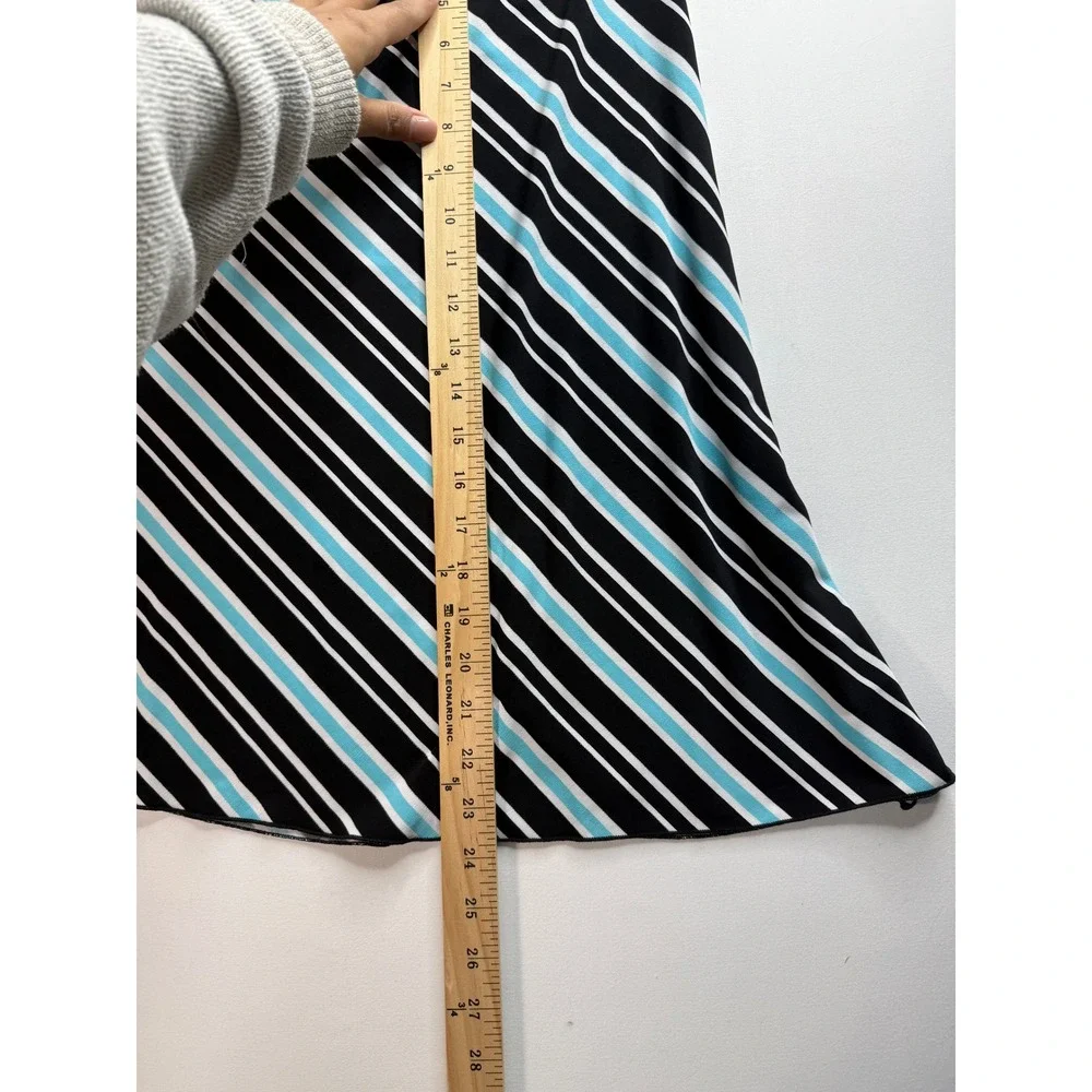 Wrapper‎ Striped A-Line Skirt Women's Medium Black Blue White Jersey Stretch